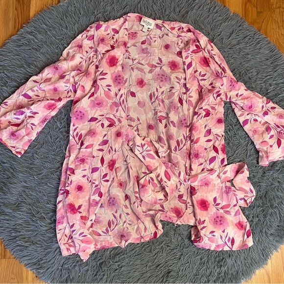 Lejaby Paris Floral Pink Silk Robe Size L - Picture 1 of 4